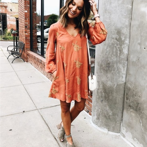 Free People Dresses & Skirts - Free People Embroidered Burnt Orange Size S